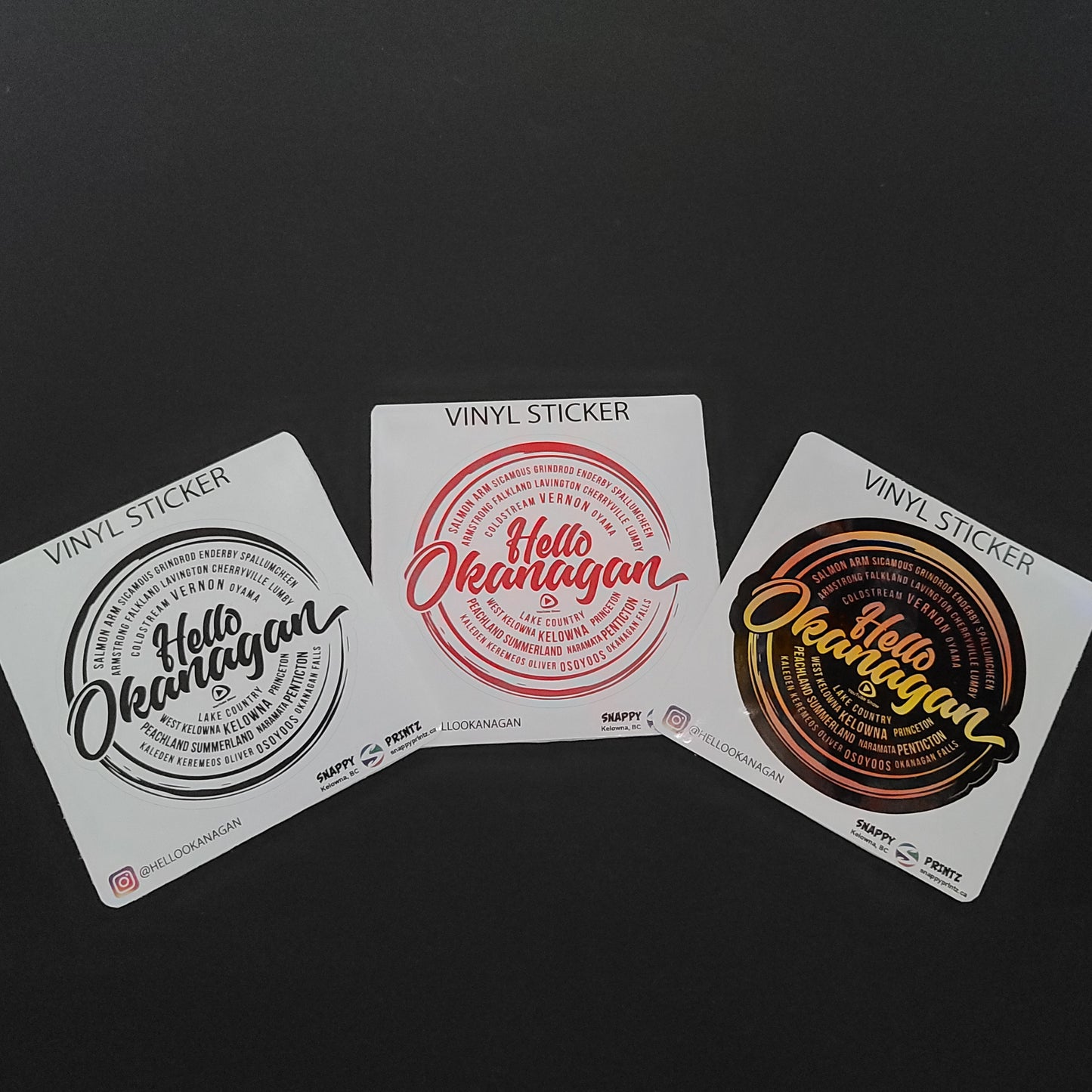 Hello Okanagan Towns 3 Sticker set - 3" Vinyl Sticker