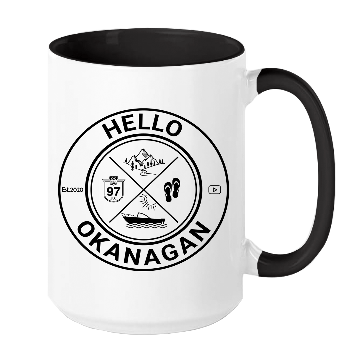 Hello Okanagan Adventure Black 15oz Coffee Mug