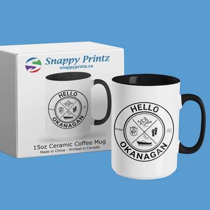 Hello Okanagan Adventure Black 15oz Coffee Mug