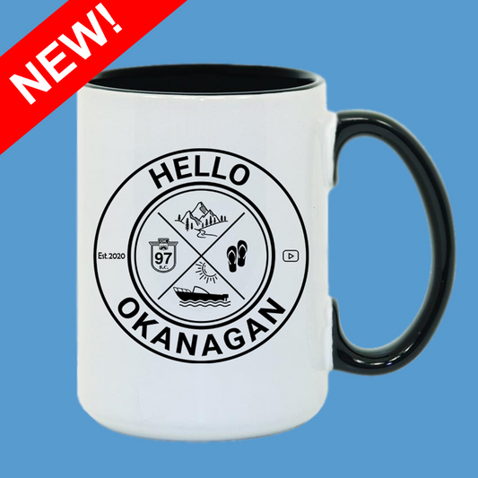 Hello Okanagan Adventure Black 15oz Coffee Mug