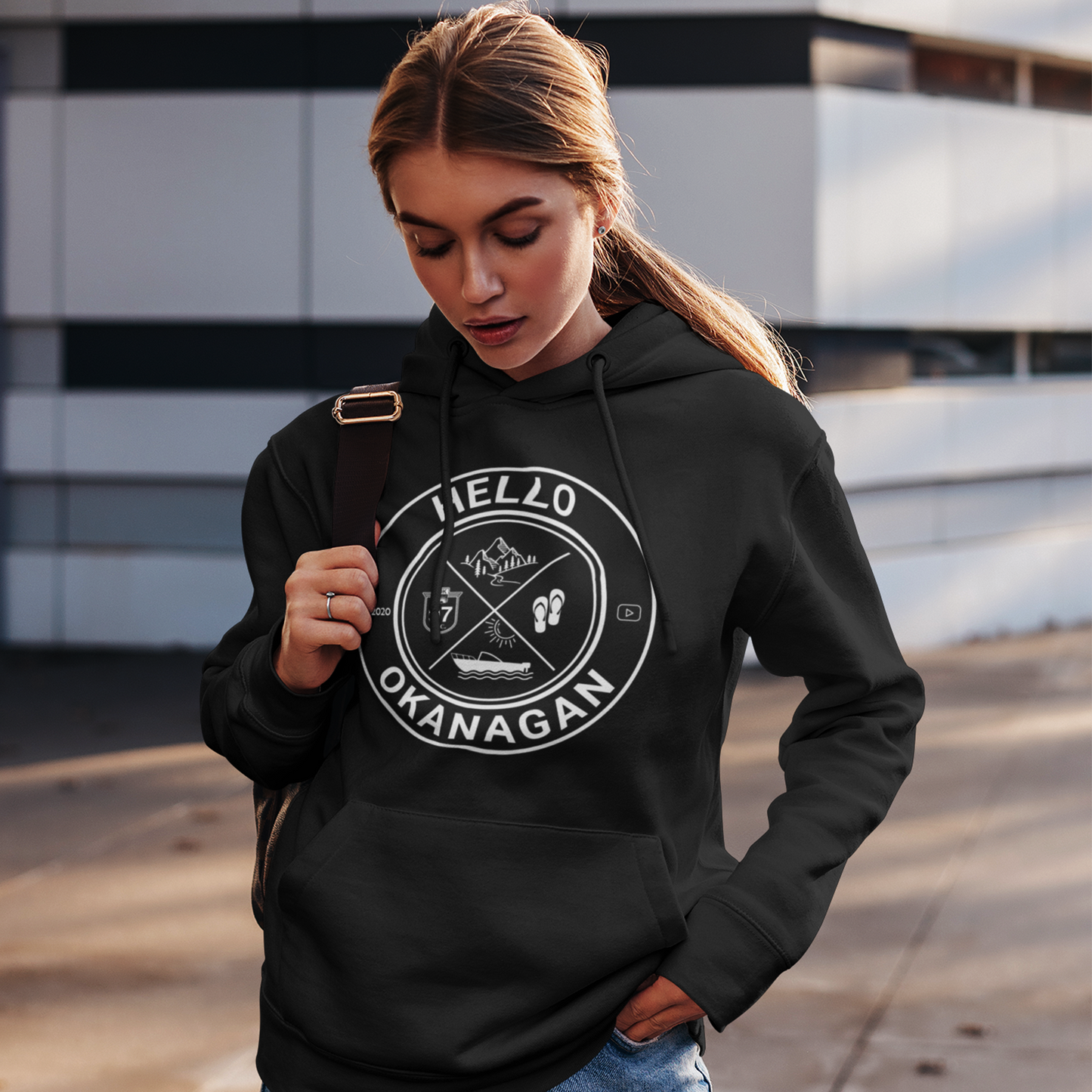 Hello Okanagan Adventure Black Unisex Hoodie