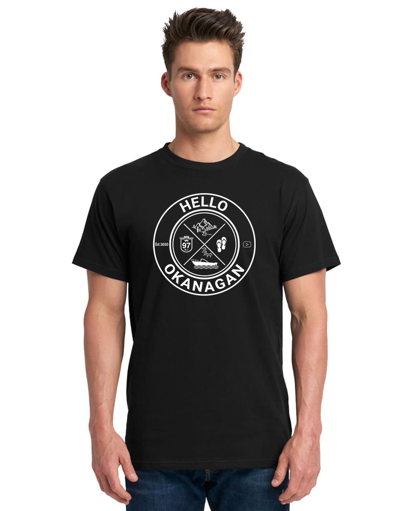 Hello Okanagan Adventure Unisex Black T-shirt