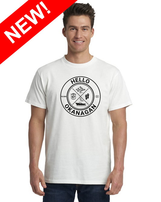 Hello Okanagan Adventure Unisex White T-shirt