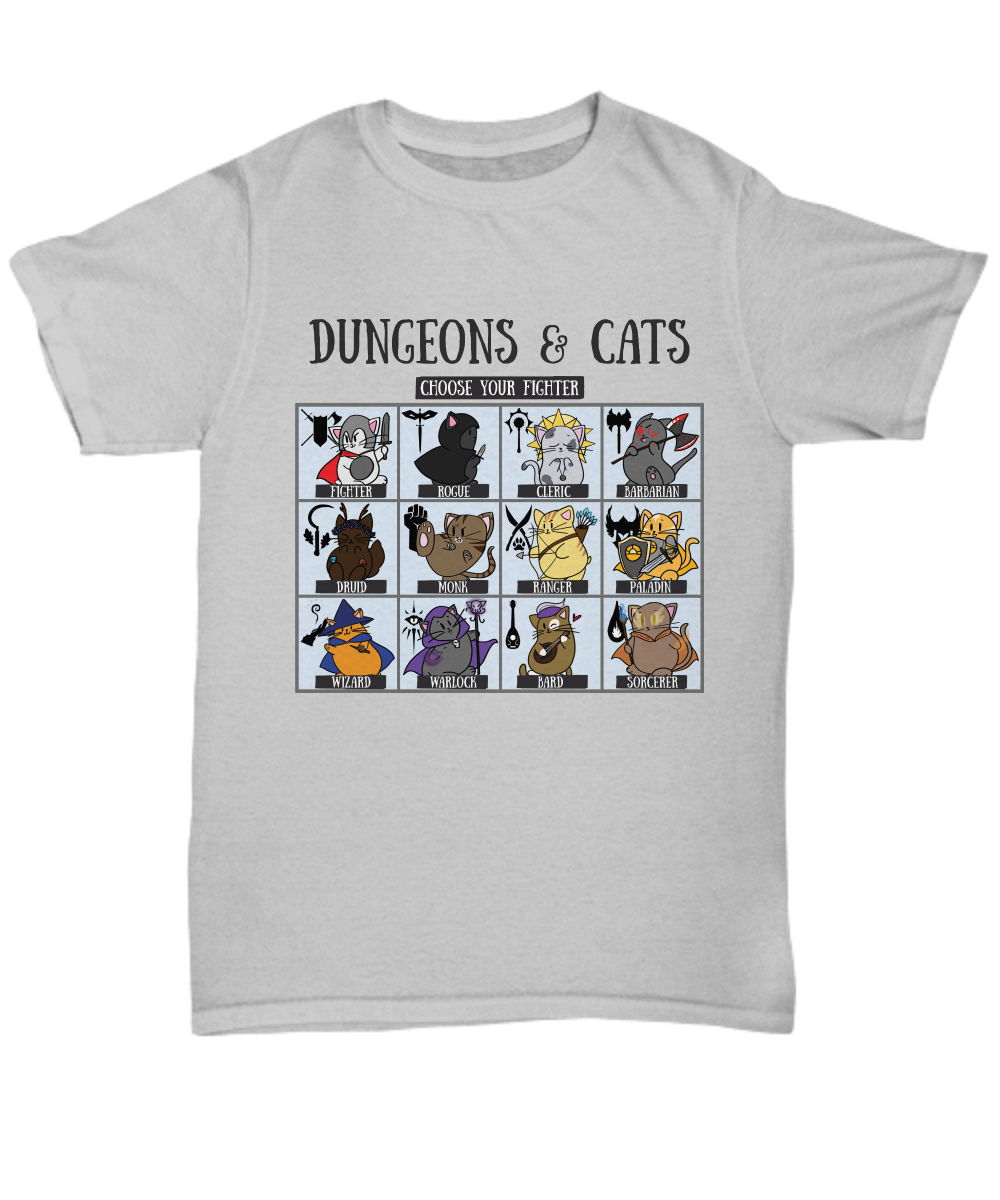 Dungeons and Cats Choose Your Fighter DnD RPG Unisex Tshirt
