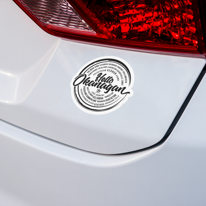 Hello Okanagan Towns Black 3" Vinyl Sticker